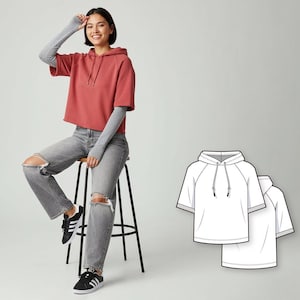 Sweat à capuche et manches raglan courtes - Patron de couture PDF pour femme