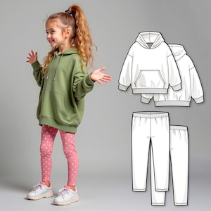 Girls Hoodie and Leggings Sewing Pattern PDF, Easy Hoody and Pants Pattern for Kids, Beginner Sewing Digital Patterns, Printable Outfit