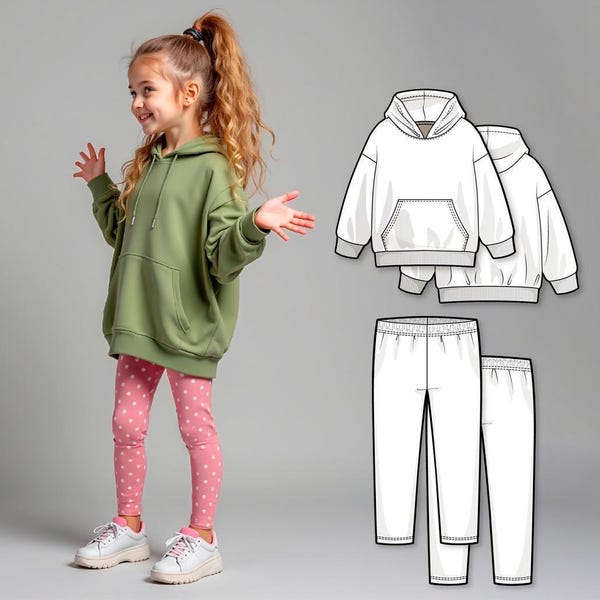Girls Hoodie and Leggings Sewing Pattern PDF, Easy Hoody and Pants Pattern for Kids, Beginner Sewing Digital Patterns, Printable Outfit