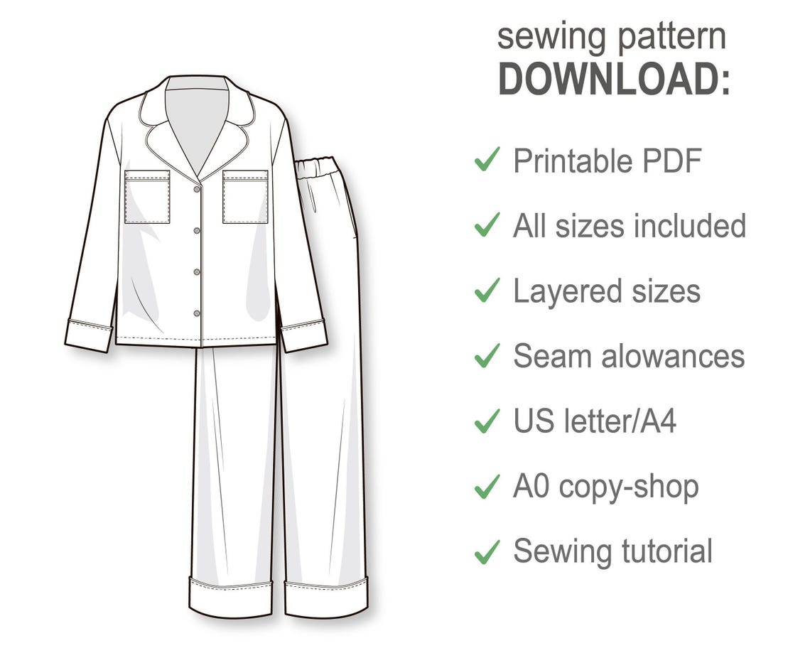 Pajama Sewing Pattern - Sleepwear Patterns - Men's PDF Sewing Patterns ...