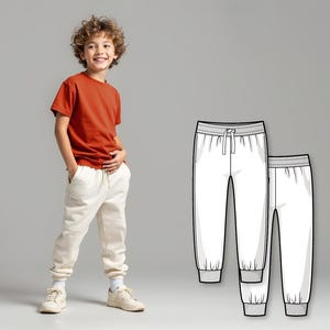 Patrón de costura de pantalones deportivos para niños (PDF), patrón de pantalones fáciles para niños, patrón de costura digital para principiantes, pantalones deportivos imprimibles para niños.