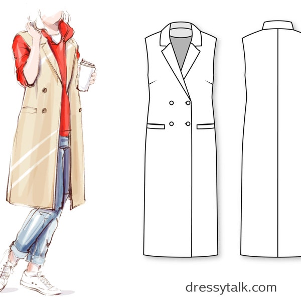 Vest Coat Sewing Pattern - Sleeveless Blazer Pattern - Jacket Pattern - Modern Pattern - Womens Sewing Patterns - Fashion Patterns - PDF