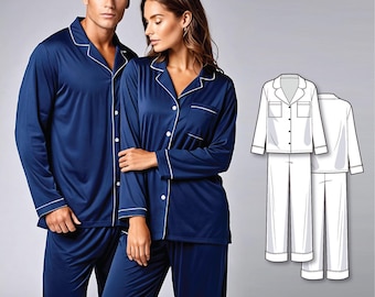 Pattern Sewing PDF Bundle - Pajama Set Sewing Patterns for Men and Women - Easy to Sew for Beginners PJ Pattern PDF - Sewing Tutorial