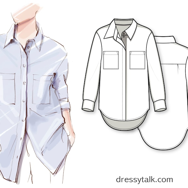 PDF Sewing Pattern For Woman - Woman Shirt Pattern - PDF Shirt Pattern - Button Down Shirt Pattern - Woman Blouse Pattern -Pattern For Woman
