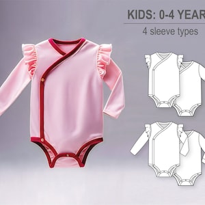 Wikkelromper/romper/rompertje voor baby, met fladdermouwen, lange en korte mouw - gebreide babykleding pdf-naaipatroon