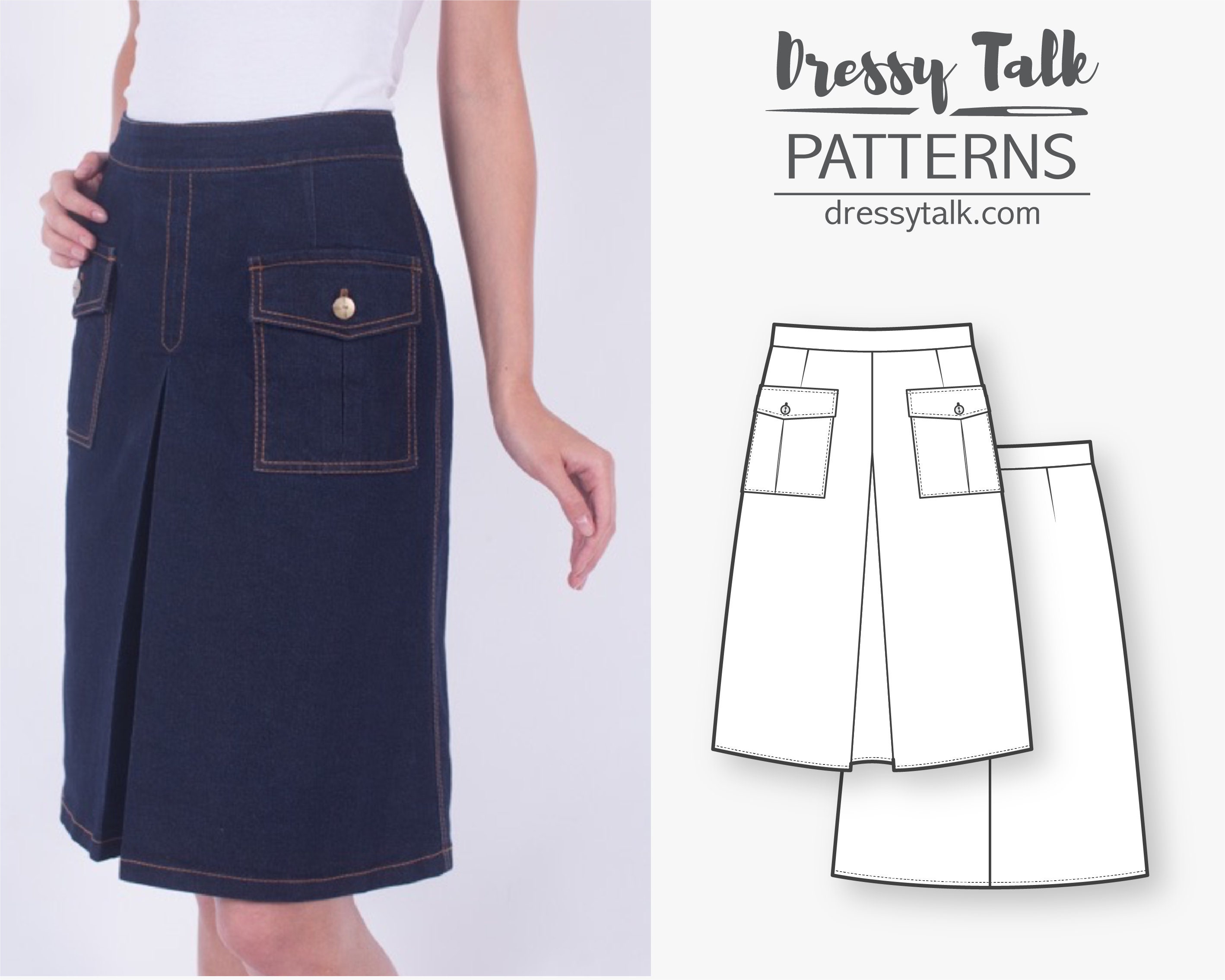 A-line Box Pleat Denim Skirt Sewing Pattern Skirt Pattern - Etsy