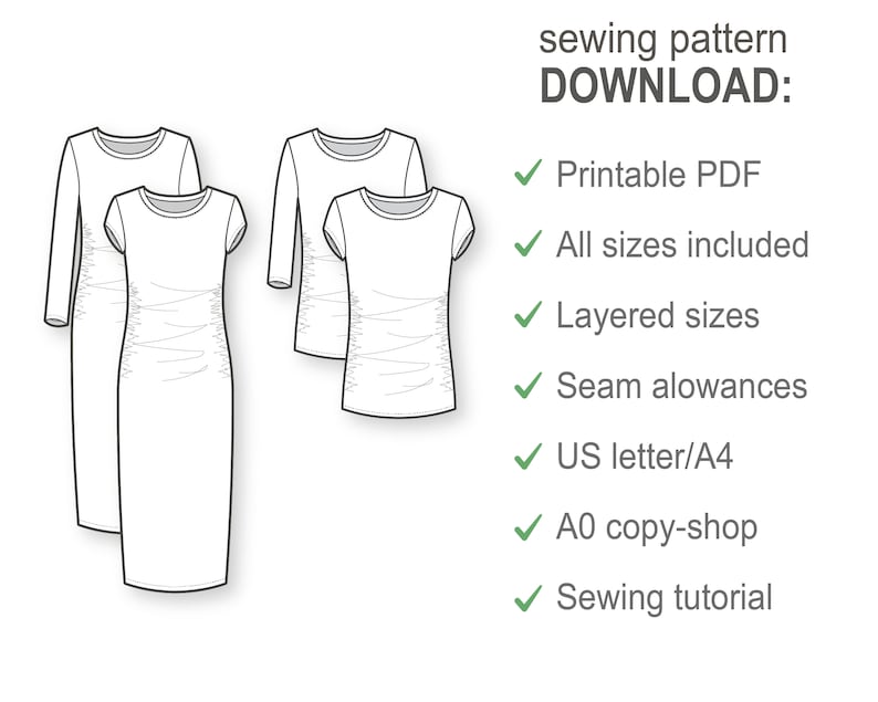 Zwangerschaps top/t-shirt/jurk met lange of korte mouwen en ronde hals PDF naaipatroon voor dames afbeelding 2