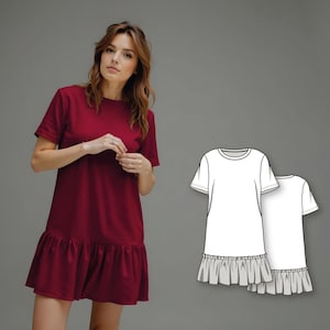 Patroon T-shirtjurk - Naaipatronen - Gebreid jurkpatroon - Jerseypatroon - Naaipatroon tuniek - Katoenen jurkpatroon - T-shirtpatroon