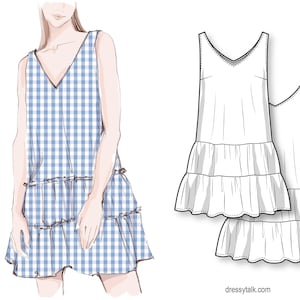 Vestido regata de tecido fácil de costurar com bainha com babados - padrão de costura em PDF para mulheres