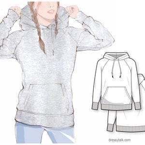 Basic regular fit raglan sleeve sweatshirt hoodie - PDF sewing pattern for women