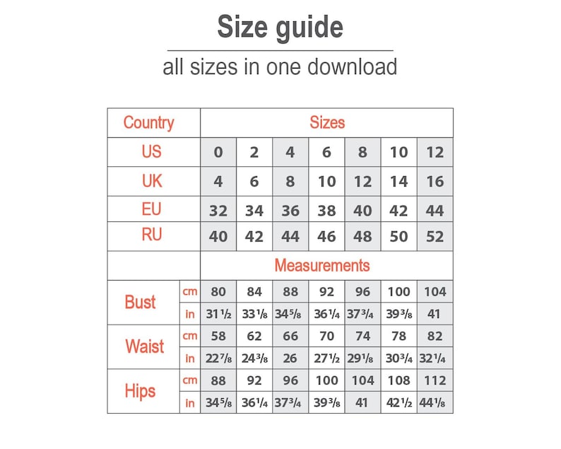 The image is a size guide that provides measurements for various clothing items such as bust, waist, hips, and sizes. It includes tables and charts for different countries and sizes, allowing users to easily compare and choose the appropriate size based on their measurements.