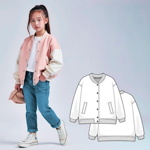 Girls Bomber Jacket Sewing Pattern PDF, Beginner Jacket Pattern for Kids, Easy Digital Sewing Pattern, Printable PDF Download