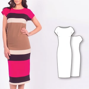 Knit dress with cap sleeves and round neckline - Easy to sew PDF sewing pattern for women