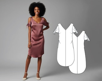 Women’s Open Shoulder Dress Sewing Pattern, V-Neck Cut Out Cocktail Midi Dress