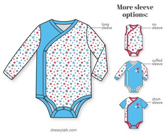 Baby boy or girl romper/bodysuit/onesie with long and short sleeve - Baby knit clothes PDF sewing pattern
