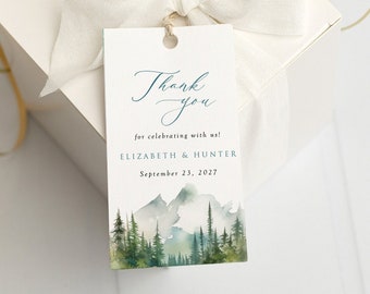 Mountain Wedding Favor Tag Template, Editable Bridal Shower Gift Tag, Printable Mountain Wedding Design, Matching Pieces, A151