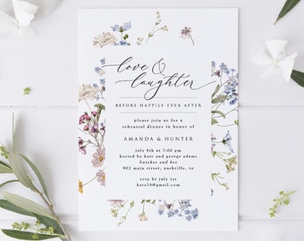 Wildflower Rehearsal Dinner Invitation Template, Editable Love and Laughter Floral Rehearsal Invite, Printable, Matching Pieces, A105