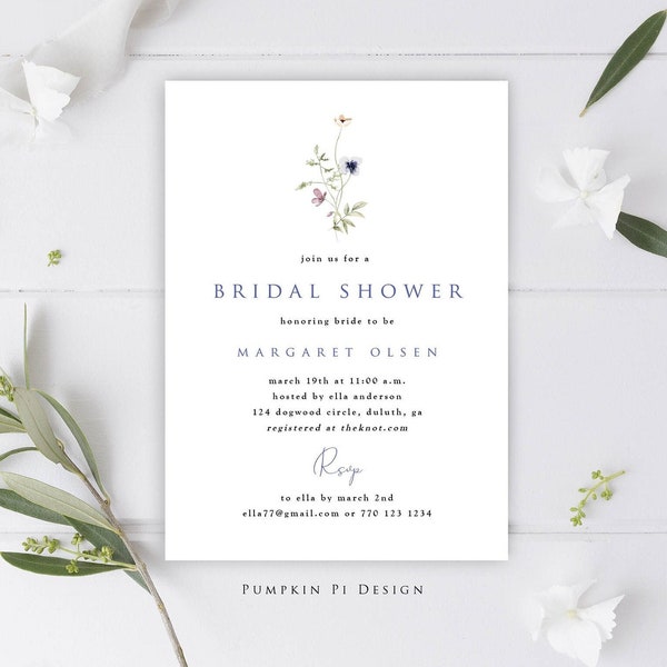 Floral Wildflower Bridal Shower Invitation Template, Edit in Templett, Try Before You Buy, Matching Pieces, A101