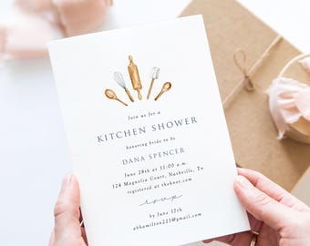 Kitchen Bridal Shower Invitation Template, Editable Baking Theme Shower Invite, Printable Kitchen Shower, Matching Pieces, A103