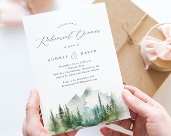 Mountain Rehearsal Dinner Invitation Template, Editable Elegant Script Mountain Rehearsal Invite, Printable, Matching Pieces, A151