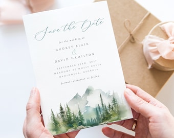 Mountain Wedding Save the Date Template, Editable Elegant Script Mountain Save the Date, Printable, Matching Pieces, A151