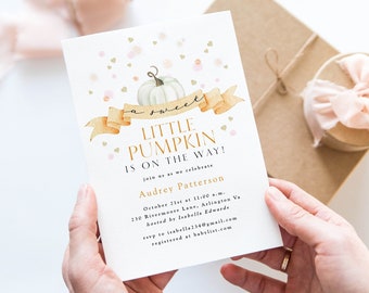 Baby Girl, Baby Boy Shower Invitation, Sweet Little Pumpkin Baby Shower, Fall Baby Shower, Edit in Templett, Matching Pieces, A118