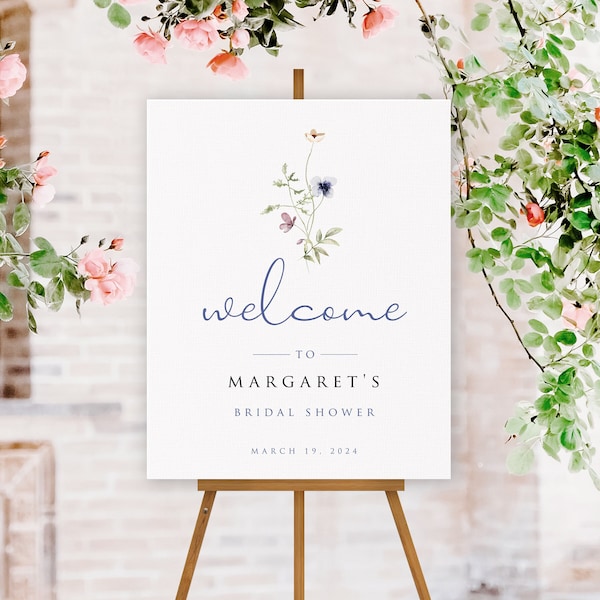 Bridal Shower Welcome Sign Template,  Wildflower Floral Bridal Shower Welcome Sign, Edit in Templett, 6 sizes. Matching Pieces, A101