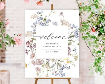 Welcome Sign, Bridal Shower Welcome Sign, Wildflower Frame, Edit in Templett, Matching Invitation and Flower Bar Sign Available Too, A105