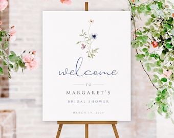 Bridal Shower Welcome Sign Template,  Wildflower Floral Bridal Shower Welcome Sign, Edit in Templett, 6 sizes. Matching Pieces, A101