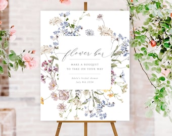 Flower Bar Sign, Bridal Shower Sign, Wildflower Flower Bar Sign, 4 sizes, Edit in Templett, Matching Invitation, Matching Pieces, A105
