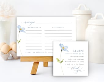 Recipe Card Template and Bridal Shower Insert, Something Blue, Edit in Templett, 2 sizes, Try Before You Buy, Matching Pieces, A104