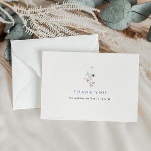 Wildflower Floral Thank You Folded/Flat Card, Bridal Shower Notecard Template, Edit in Templett, Matching Pieces too! A101