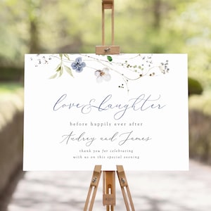 Rehearsal Dinner Sign, Love and Laughter Before Happily Ever After, Wildflower Floral, Edit in Templett, Matching Pieces A109