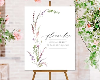 Wildflower Floral Flower Bar Sign Template, Bridal Shower Flower Station Sign,  Editable Bouquet Bar Sign, 6 sizes, Matching Pieces, A177