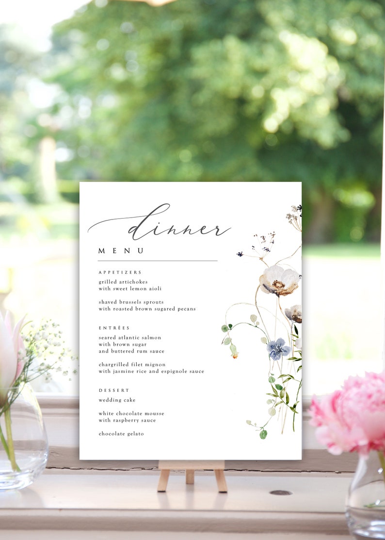 Dinner Menu Template, Wedding Dinner Menu, Shower Dinner Menu, Edit in