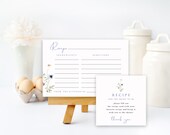 Floral Wildflower Recipe Card Template And Bridal Shower Insert, Edit in Templett, 2 sizes, Try Before You Buy, Matching Pieces, A101