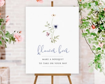 Wildflower Floral Flower Bar Sign Template, Bridal Shower Flower Station Sign, Baby Shower Bouquet Bar Sign, Matching Pieces, A101