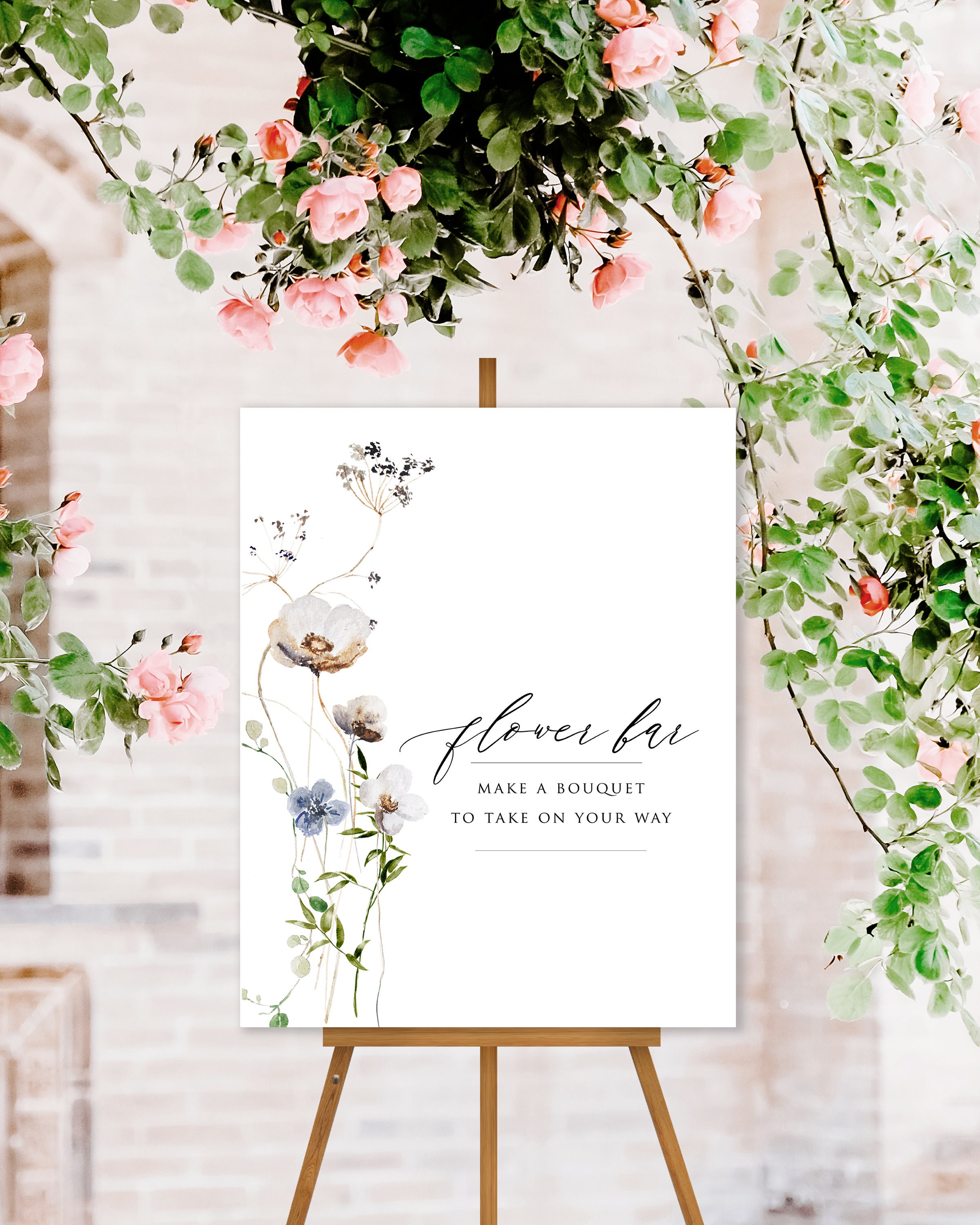 Wildflower Floral Flower Bar Sign Template Bridal Shower Etsy