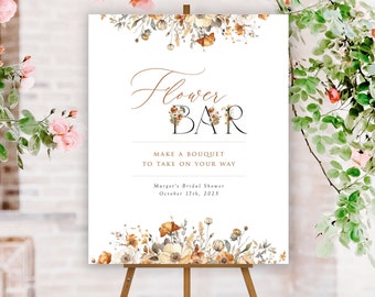 Flower Bar Sign, Bridal Shower Sign, Fall In Love Flower Bar Sign, Edit in Templett, Matching Invitation, Matching Pieces, A150