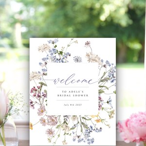 Wildflower Bridal Shower Welcome Sign Template, Editable Floral Frame Welcome Sign, Printable, Multiple Sizes, Matching Pieces, A105 image 3