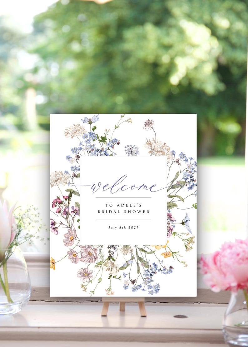 Wildflower Bridal Shower Welcome Sign Template, Editable Floral Frame Welcome Sign, Printable, Multiple Sizes, Matching Pieces, A105 image 3