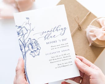 Something Blue Forget Me Not Bridal Shower Invitation Template, Editable Blue Floral Shower Invite, Printable, Matching Pieces, A102
