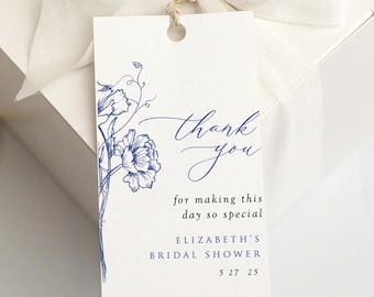 Something Blue Bridal Shower Favor Tag Template, Editable Blue and White Gift Tag, Printable, Matching Pieces , A102