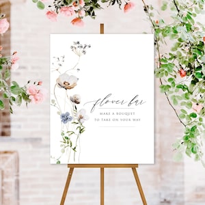 Wildflower Floral Flower Bar Sign Template, Bridal Shower Flower Station Sign, Bouquet Bar Sign, Edit in Templett, Matching Pieces, A109