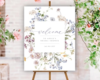 Wildflower Bridal Shower Welcome Sign Template, Editable Floral Frame Welcome Sign, Printable, Multiple Sizes, Matching Pieces, A105