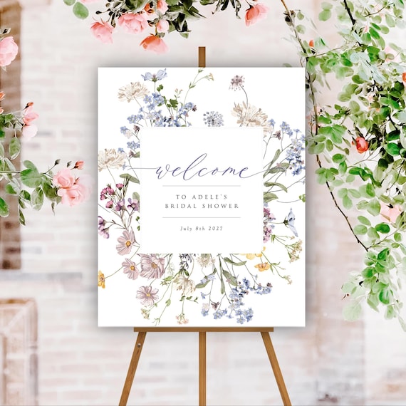 Wildflower Bridal Shower Welcome Sign Template, Editable Floral Frame Welcome Sign, Printable, Multiple Sizes, Matching Pieces, A105