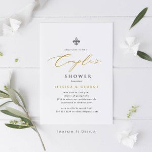 Fleur De Lis Couples Shower Invitation Template, Edit in Templett, Elegant Script, Try before you buy