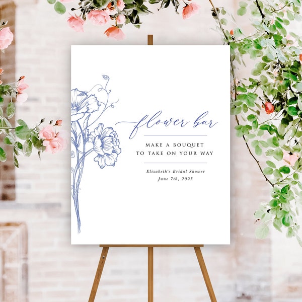 Flower Bar Sign, Matches Something Blue Before I Do Invitation, Baby Shower Bouquet Bar Sign, Edit in Templett, 4 sizes, A102