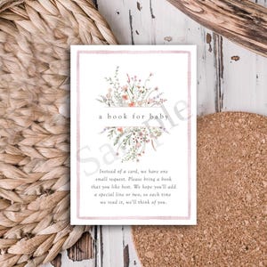 Doux livre de bébé fille pour carte de bébé, demande de livre de baby shower, demande de livre de bébé fille, corail, fard à joues et rose, modifiable, pièces assorties, B57
