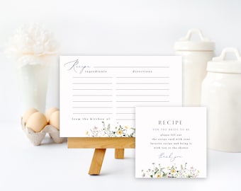 Floral Wildflower Recipe Card Template And Recipe Request Insert, Edit in Templett, 2 sizes, Try Before You Buy, Matching Pieces Available